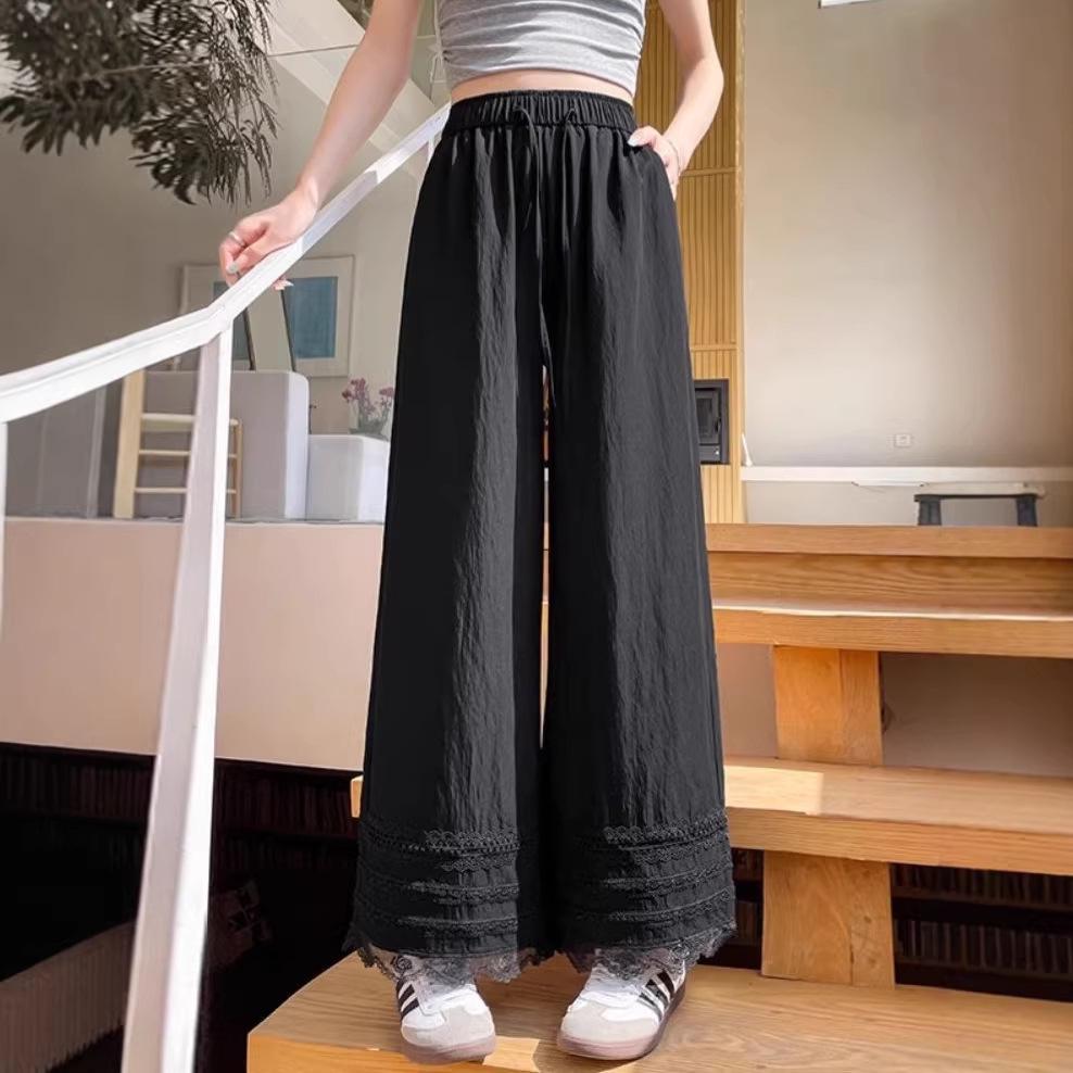 

Women s Wide-Leg Wood Ear Lace Pants - High-Waisted, Loose, Petite, Summer 2026 Sun Protection by Yamamoto XXL чёрный