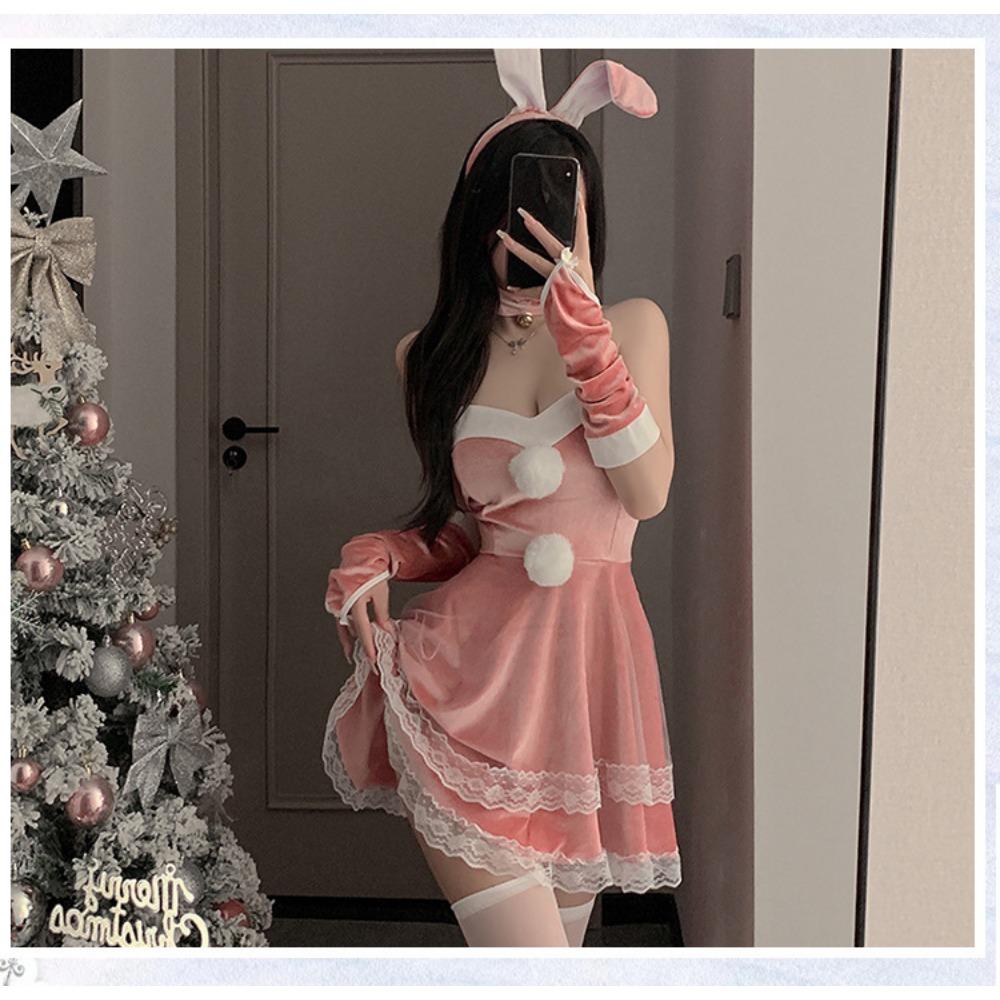 Fun Autumn and Winter Sexy Christmas Outfit Cute Plush Bunny Suspender Sexy Underwear Slim Uniform Set 6219