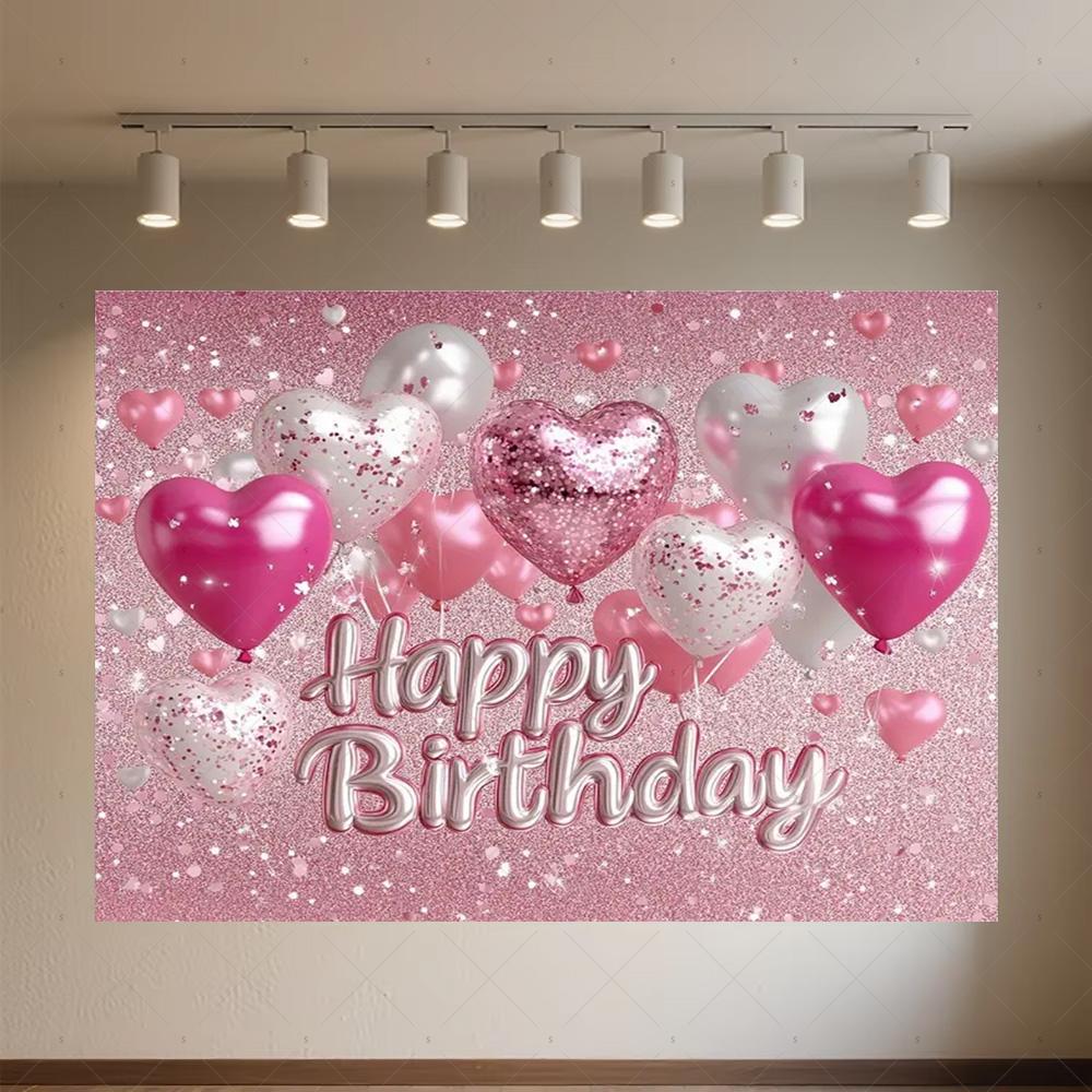 Crown Pink Balloons Background Banner Girls Birthday Party Decorations Flower Photography Backdrop Supplies Photo Shoot Props