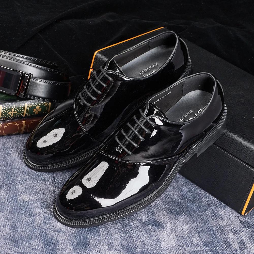 Fashion 2025 Men's Pointed Toe Oxford Shoes Luxury Genuine Leather Dress Shoes Black Wedding Gentleman Office Shoes