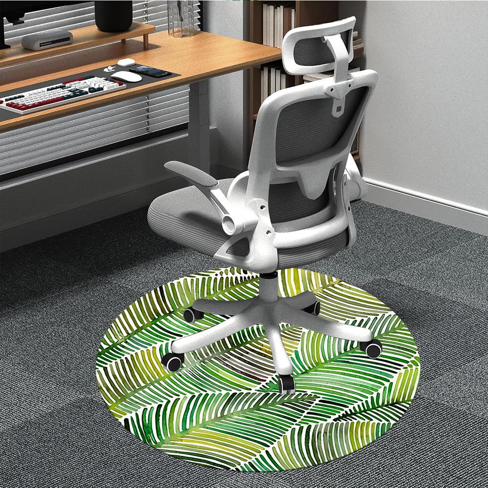 1pc Palm Leaves Pattern Office Round Area Rug, Mat Suitable For Office, Under Office Chairs Bedroom Living Room Home Decor, Room Deco