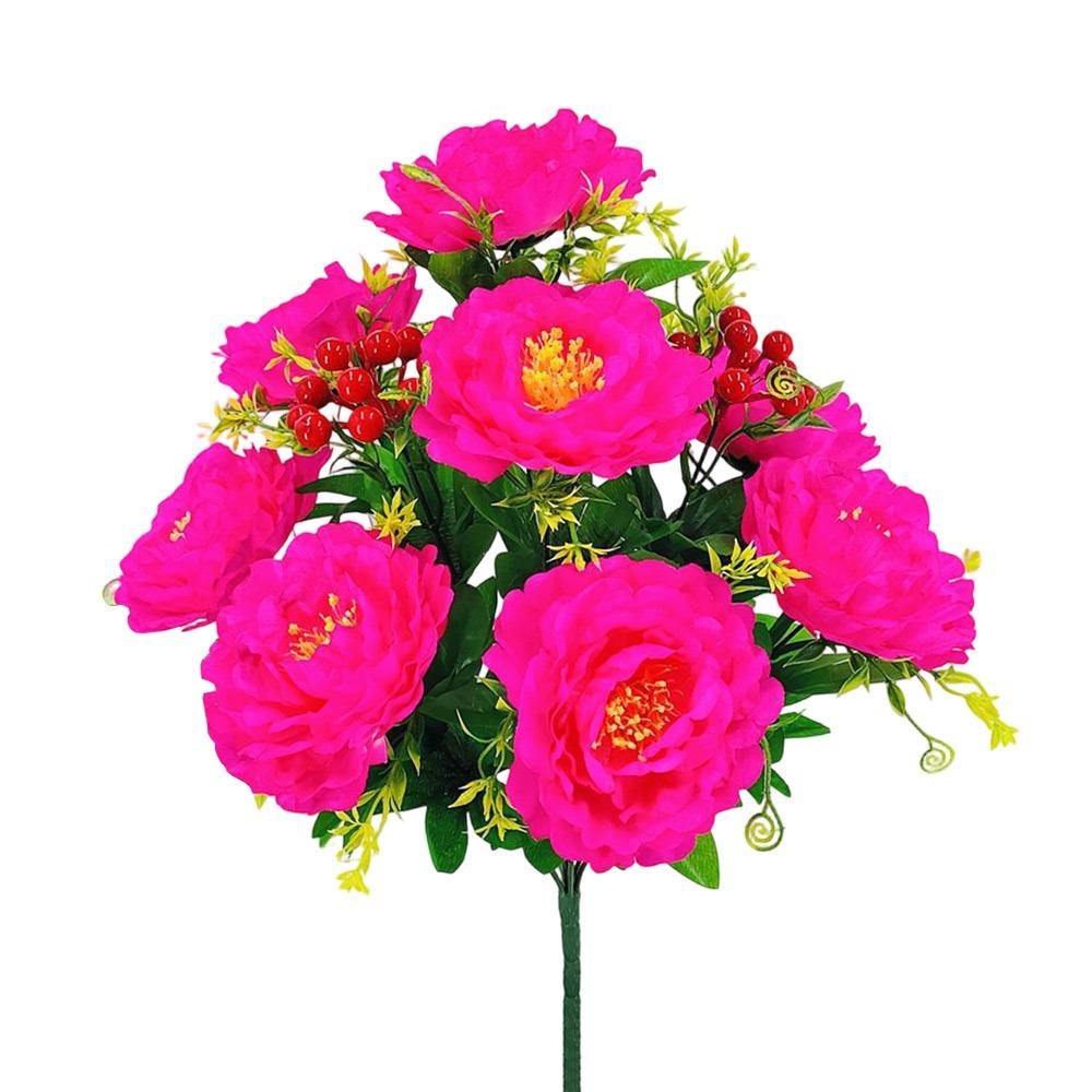 Multicolor Peony Artificial Flower Green Leaves Red Berries Decorative Flower Bouquet Photo Props Floral Arrangement