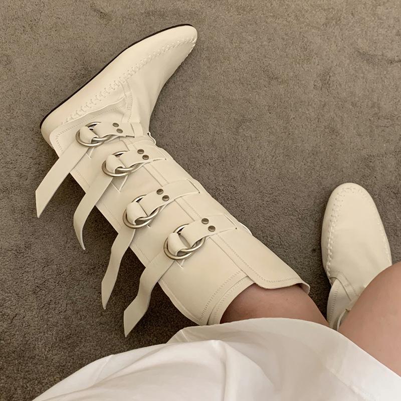 

осень-зима 2025 новая модель женские сапоги на остром толстом каблуке средней высоты с ремешком и боковой молнией рыцарские сапоги длинные сапоги модные сапоги женские сапоги 40 белый