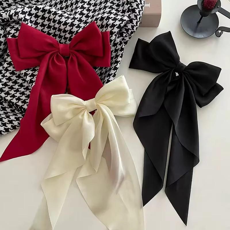 Solid Soft Satin Large Bow Ribbon Hair Clip For Women Girls Sweet Ornament Headbands Hairpin Barrette Fashion Hair Accessories