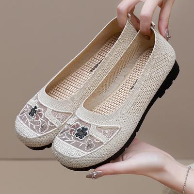 New Summer Breathable Hollow Mesh Women's Single Shoes Embroidered Shallow Mouth Chinese Style Mother Shoes Light and Comfortable Doudou Shoes