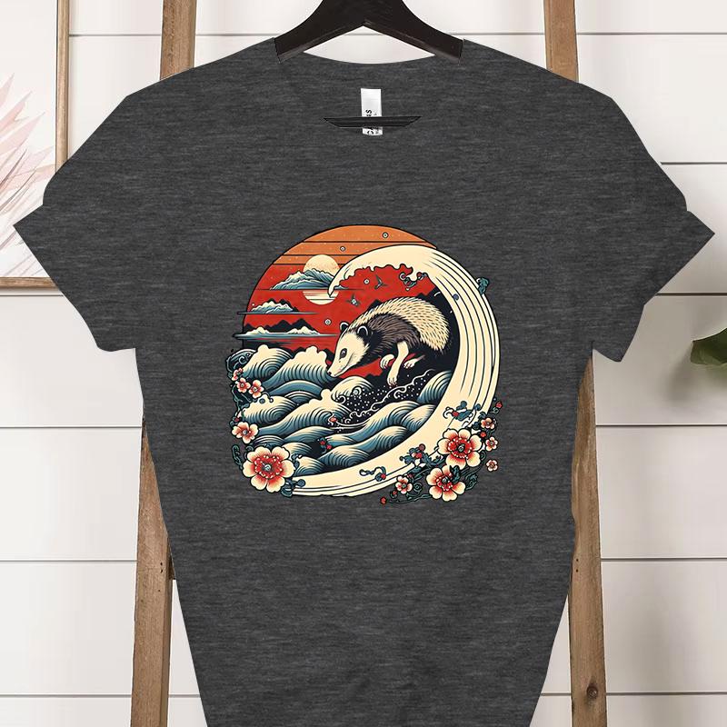 Vintage Opossum Wave Classic Tshirt Women Funny Possum Gift Retro Flower Wave Opossum Tshirt Female Cute Opossum Lover Tees