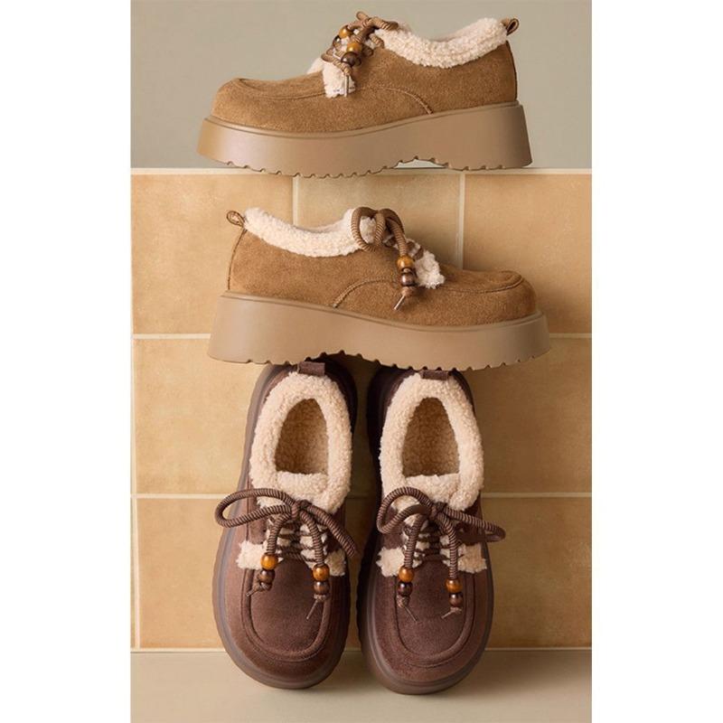 Fleece Lace-up Cotton Shoes for Women, Casual and Versatile, Anti-slip Cotton Shoes for Women
