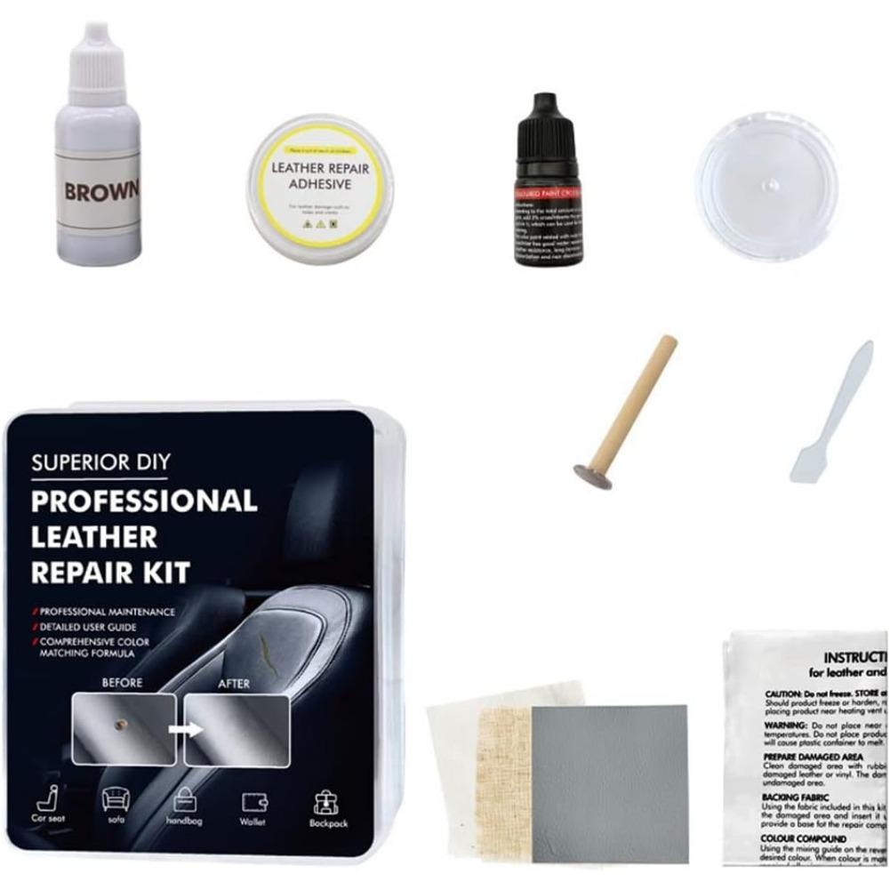 

Комплект для ремонта автомобильной кожи, Ремонтный комплект для ухода за кожей для обуви, дивана, автокресла, мебели 11.5*9*3cm коричневый