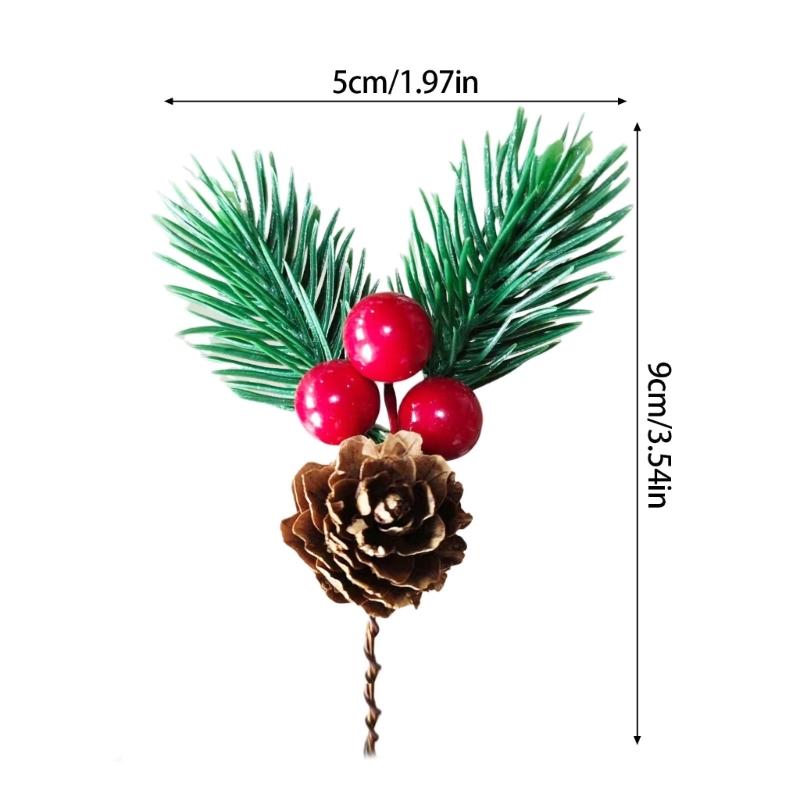 Faux Pine Cones with Red Berries Realistic Look Pinecones Ornament for Christmas Tree Party Decorations