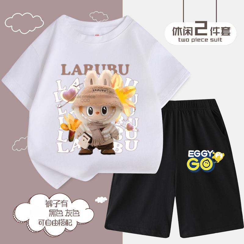 Children's LBB Fashion Casual Short-sleeved Shirt and Shorts Two-piece Set, Summer Loose Sportswear for Boys and Girls