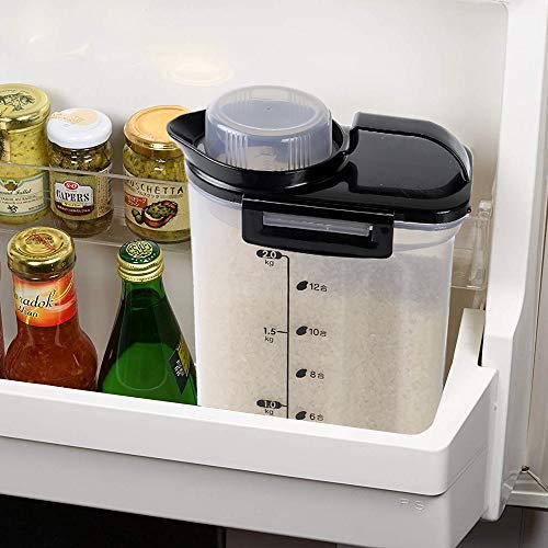 PEARL METAL [BLKP] Airtight Rice Container, 2.4kg Capacity, Made in Japan, Limited Edition, Black, Refrigerator-Friendly, Handy Rice Storage Container