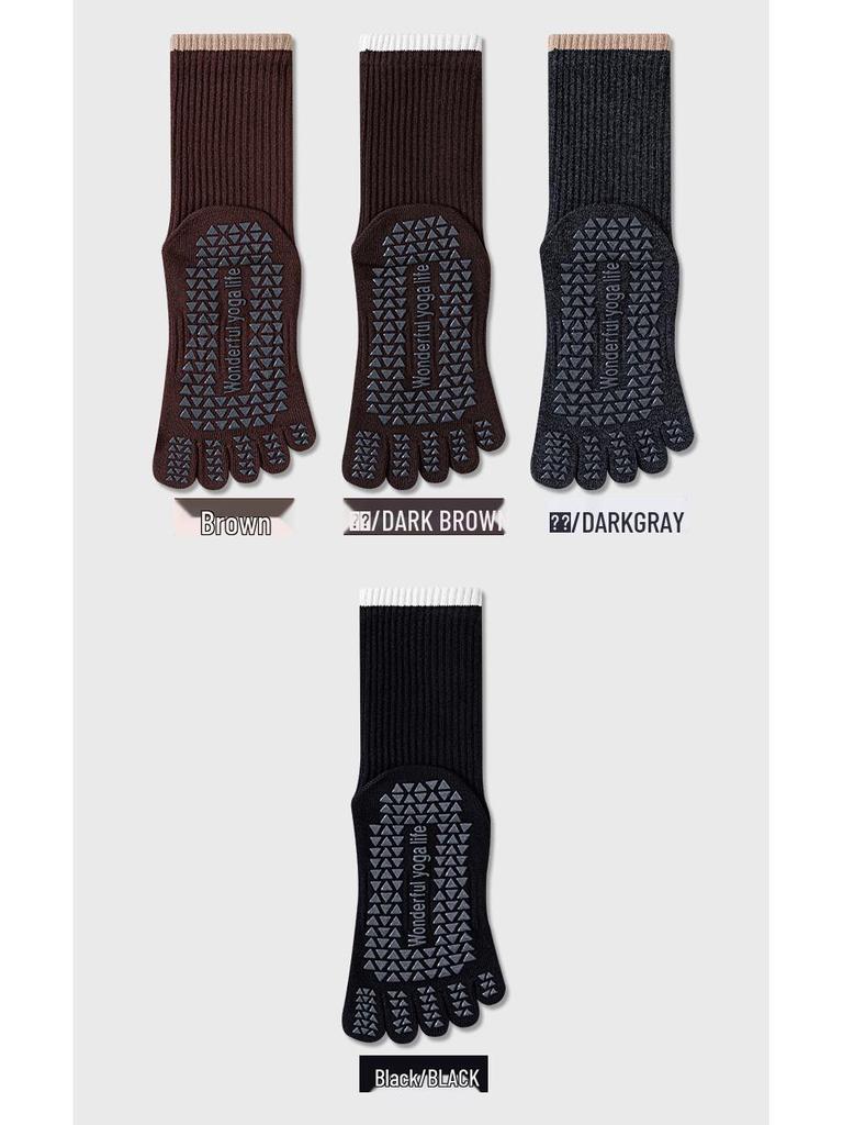 Women's Anti-Odor Five-Toe Yoga Mid-Calf Socks for Autumn/Winter | Anti-Slip Toe-Separating Socks for Sports, Dance, and Pilates