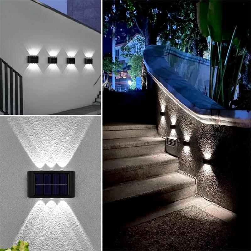 6pcs 6LED Solar Light Outdoor Waterproof Up and Down Luminous Lighting for Garden Fence Decoration Sunlight Wall Lamp