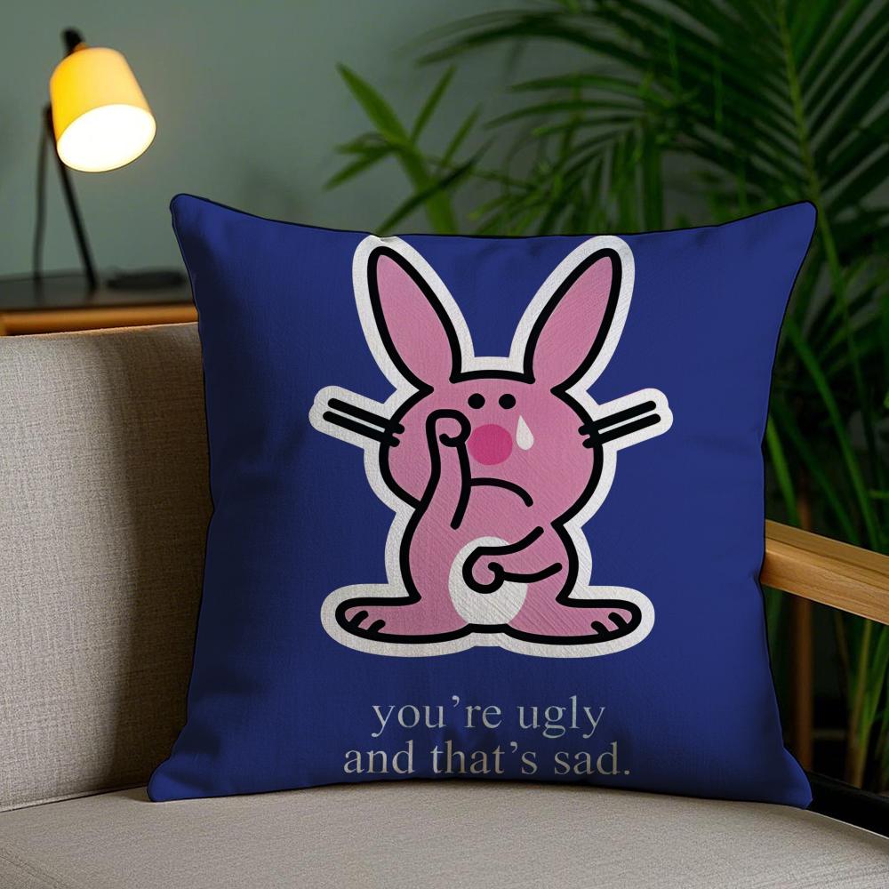 Cute Rabbit Cushion Cover Plush Fabric DoubleSided Printed Invisible Zipper Sofa Pillow Case Home Bedroom Decor
