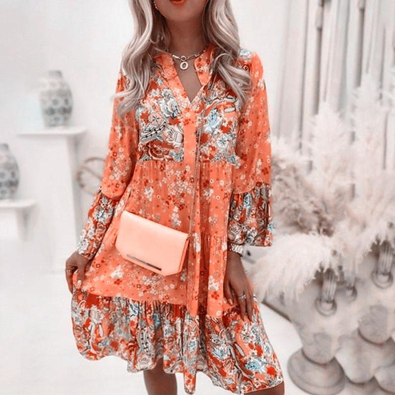 

Жіноча літня довга максі-сукня в стилі бохо, жіночий святковий сарафан з V-подібним вирізом M помаранчевий