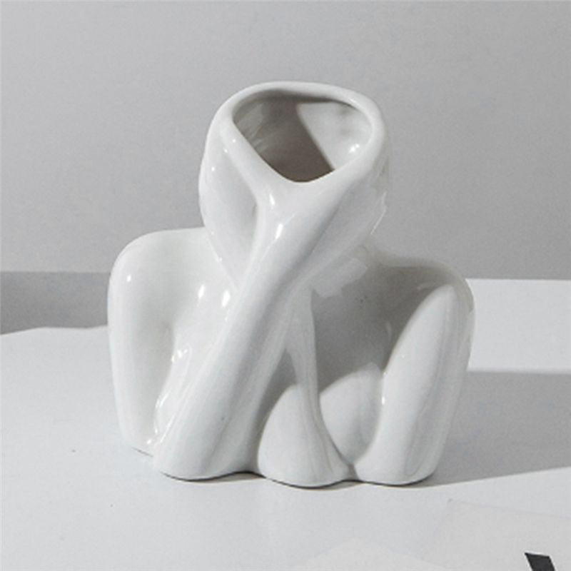 ABWR-Nordic Style Flower Vase Women Body Half Face Flower Pot Vase Art Crafts Bedroom Living Desktop Decoration