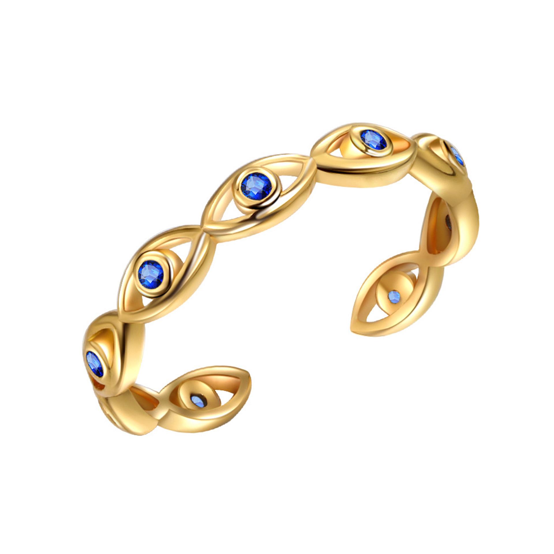Hochwertiger Europäisch-Amerikanischer Blauer Böser Blick Zirkonia Ring Adjustable gold