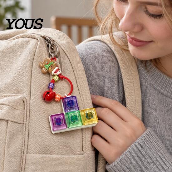 Portable Sensory Toy for Anxiety Christmas Mechanical Keyboard Fidget Keychain, Push Button Stress Relief Tree Hanging Ornament with Reindeer