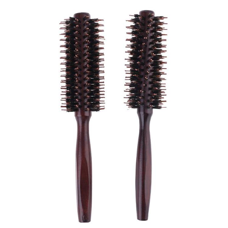 Straight Twill Boar Bristle Hair Round Brush Wood Handle Rolling Styling Comb