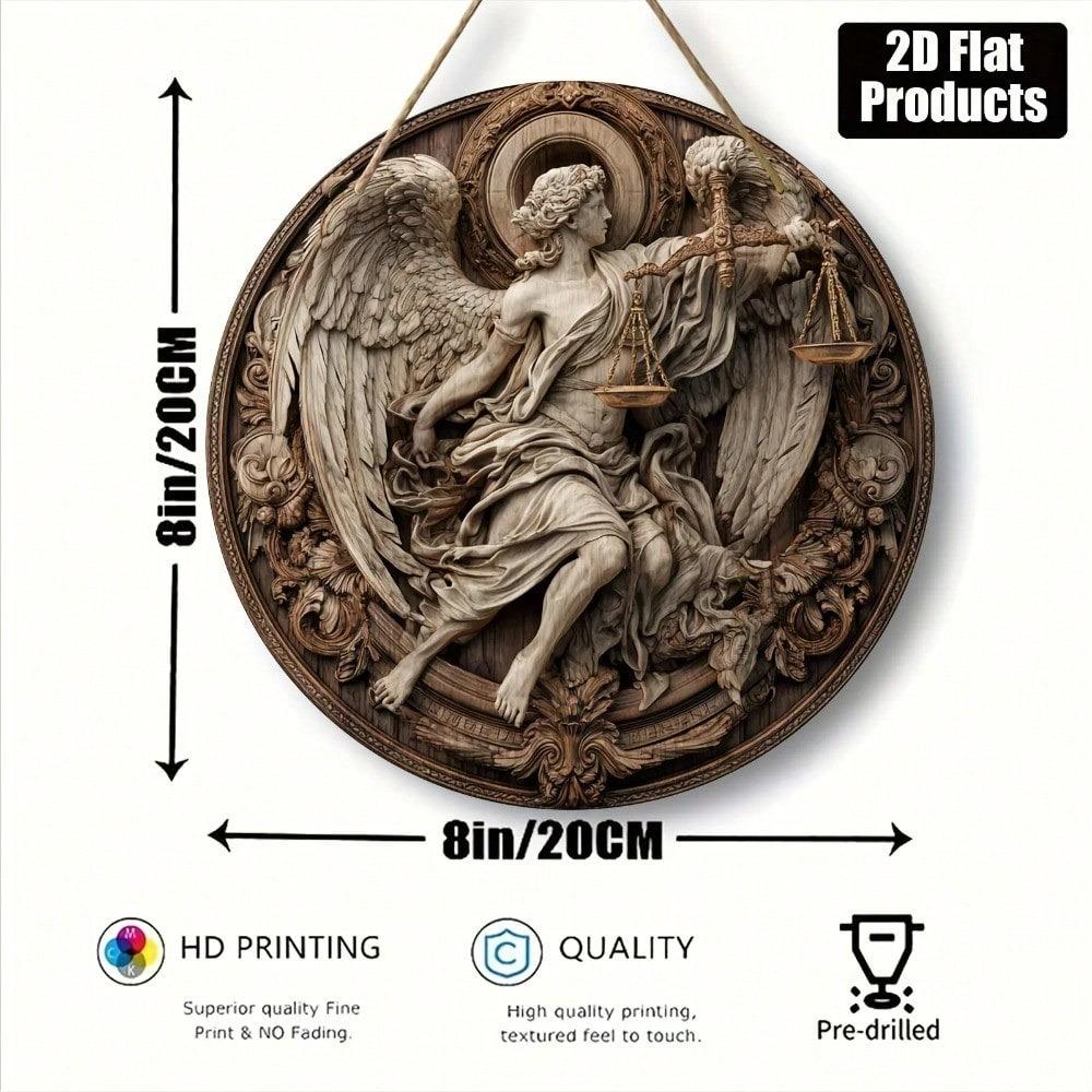 Rustic Justice Angel Round Metal Wall Art 8x8in Farmhouse Home Decor Living Room Bedroom Kitchen Bathroom Tin Sign