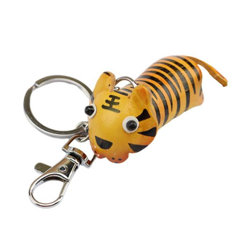 First Layer Cowhide Tiger Car Keychain Zodiac Tiger Bag Pendant Creative Small Gift Couple Model