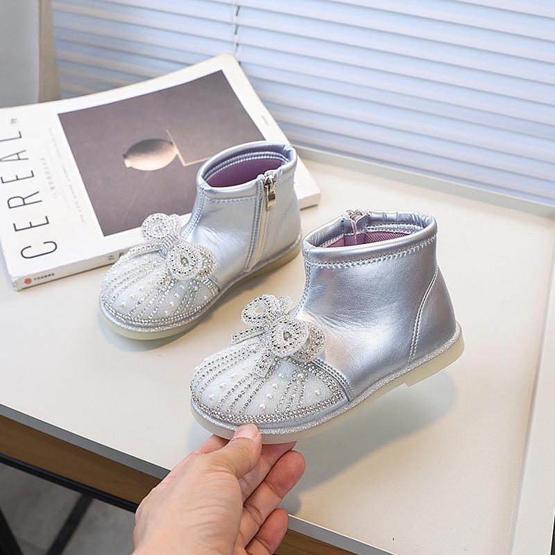 

Ботильоны для девочек, милые, шикарные, принцесса, модные, детские, короткие, весна-осень, элегантные, универсальные, детские, кожаные, с боковой молнией 23 серебряный