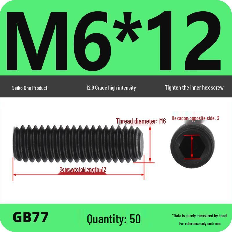 Class 12.9 Inner Hex Flat Head Headless Grub Screw M3-M12