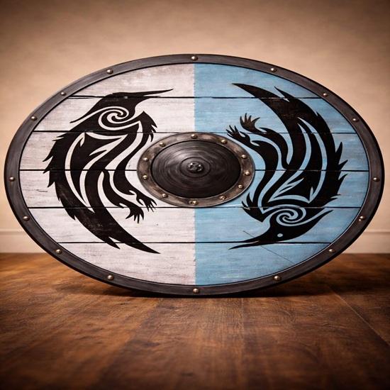 

Handmade Raven Viking Shield, Valhalla Decor, 60.96 cm