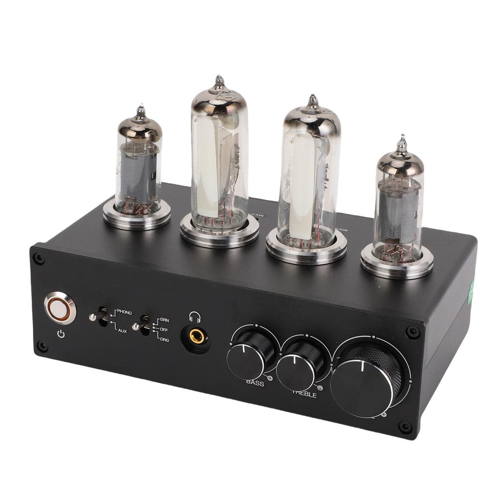 Electronic Tube Phono Preamp 3.5mm Earphone Jack Treble Bass Control Stereo Turntable Preamplifier for MM MC Record