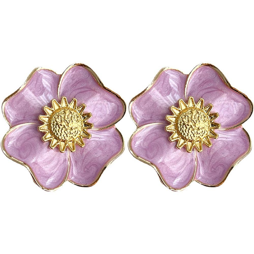 Retro oil painting flower earrings French super fairy purple oil drop earrings high-end earrings