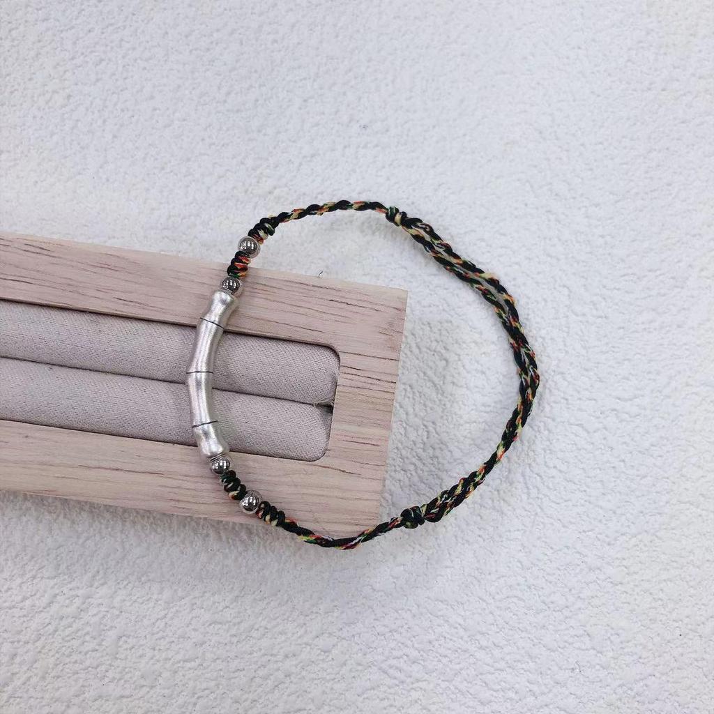 Bamboo Joint Pure Silver 999 Couple Bracelet with Hand-Woven Red Rope - 2025 Commemorative Gift for Couples