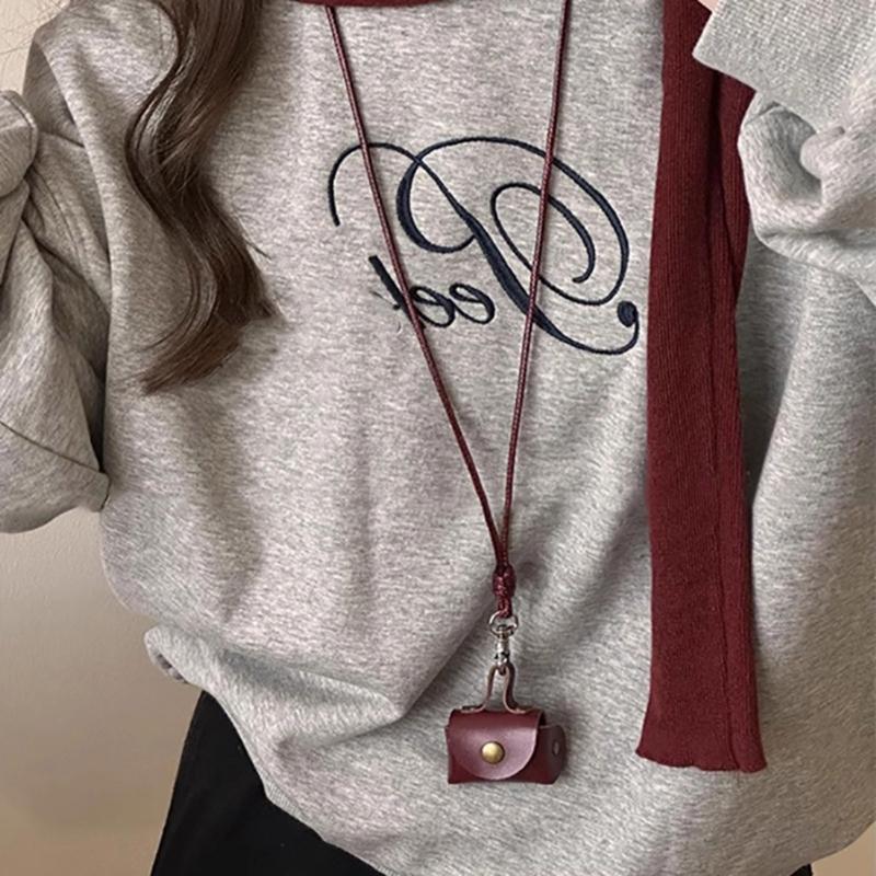 Vintage Robuster Leder-Halsbeutel zur Aufbewahrung von Kopfhörern und Münzen Kleine Lange Designs für Modische Frauen Damen