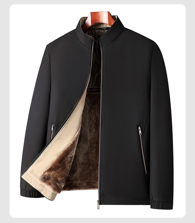 Winter Fleece-Lined Dad's Jacket - Warm Stand-Up Collar for Middle-Aged & Elderly Men, Grandpa Style