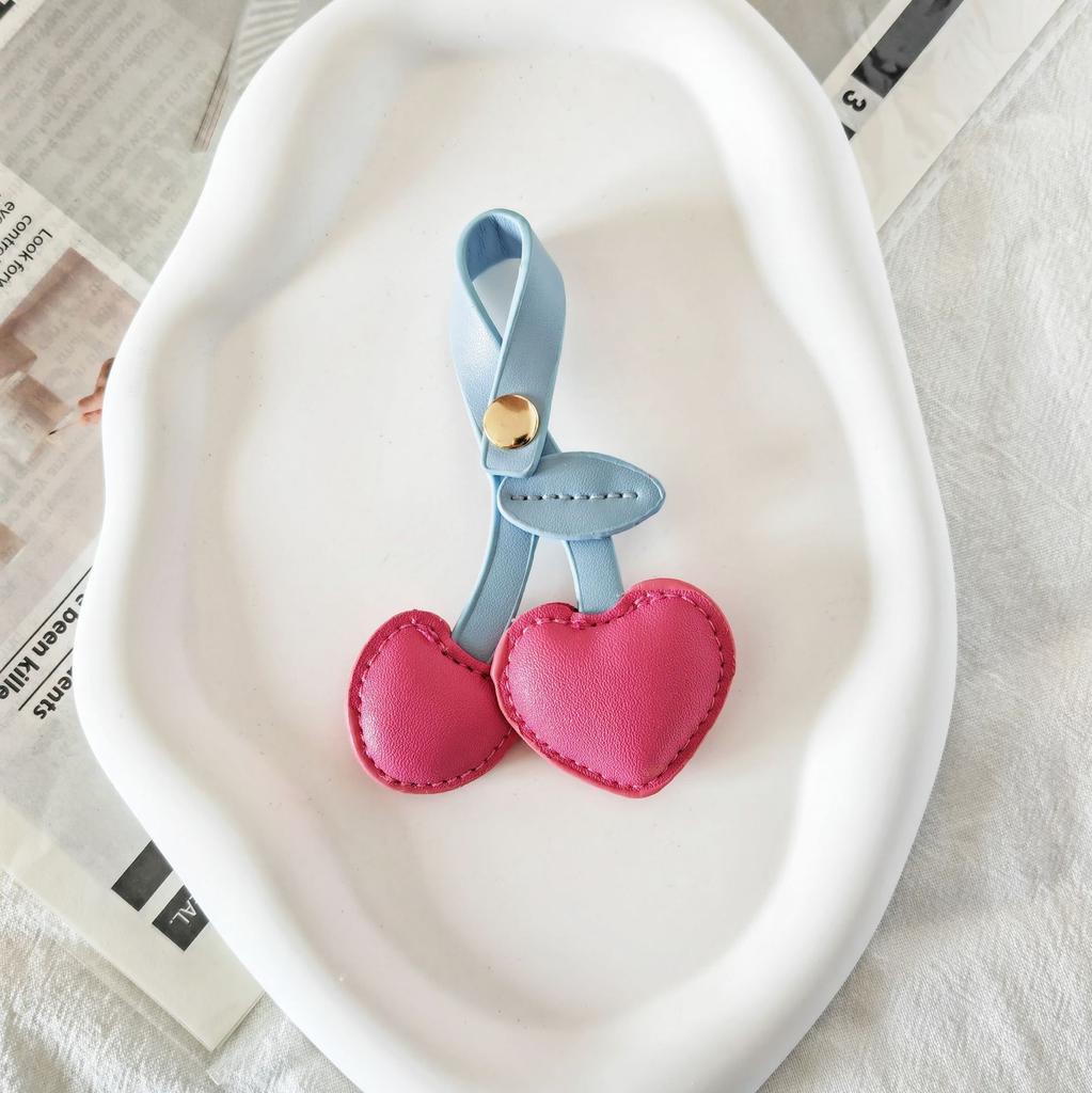 1/3PCS PU Leather Cherry Keychain - Simulated Fruit Heart Pendant DIY Bag Hanging Decoration Cute Key Ring Accessories