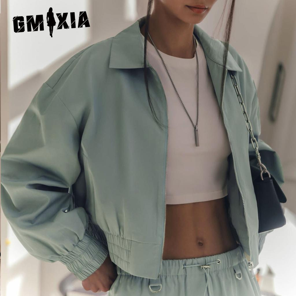 GMXIA Short Jacket Coat Autumn and Winter New Street Trend Personalised Short POLO Neck Jacket Tops