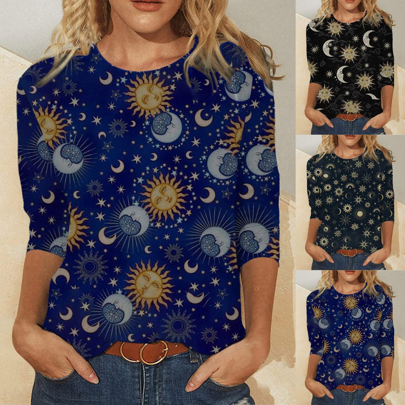 

Женская мода для отдыха с круглым вырезом и длинным рукавом с принтом, свободная блузка с верхом