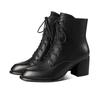 Chunky Heel Pointed Toe Martin Boots Laced Ankle Boots with Plush Lining,Winter Warm Leather Shoes for Women