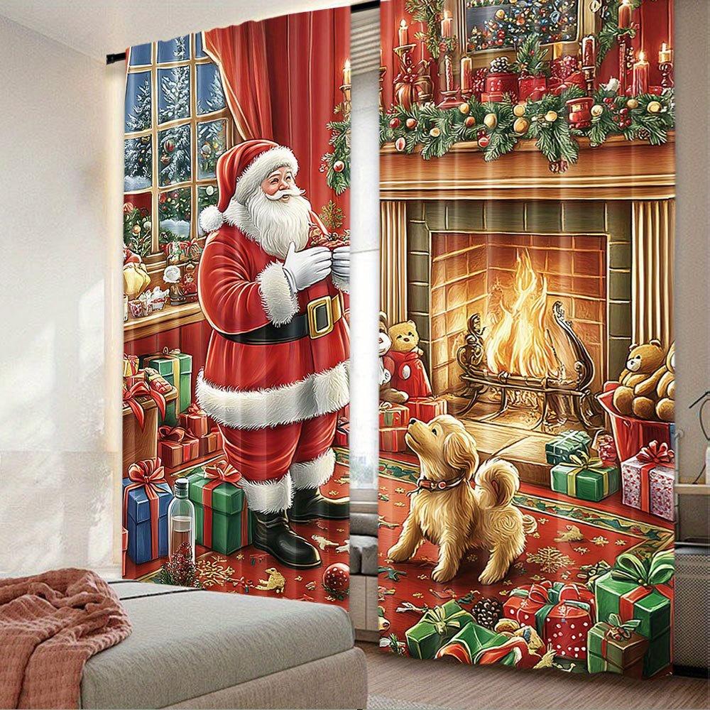 Christmas Santa Tree Pet Curtains Polyester Light Blocking Living Room Bedroom Decor Set Of 2 Made With Rod Pocket Machine Washable