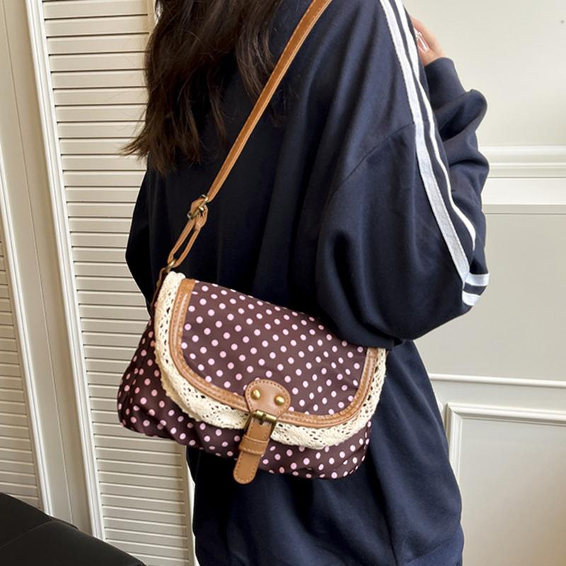 Modische Leinwand-Umhängetasche im koreanischen Stil Neue gepunktete Spitze Schultertasche Süß Exquisit Retro Kontrastfarben Design Damen Taschen KTB