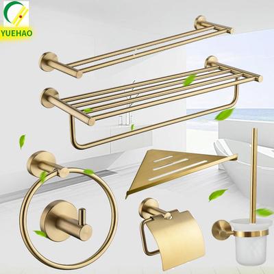 Wandmontierter goldener Handtuchhalter und Ablageregal - 304 Edelstahl Badezimmer-Zubehör-Set