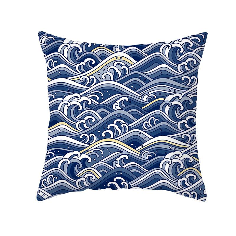 Simple Nordic Style Pillowcase Blue Wave Dolphin Office Sofa Printed Cushion Pillowcase Home