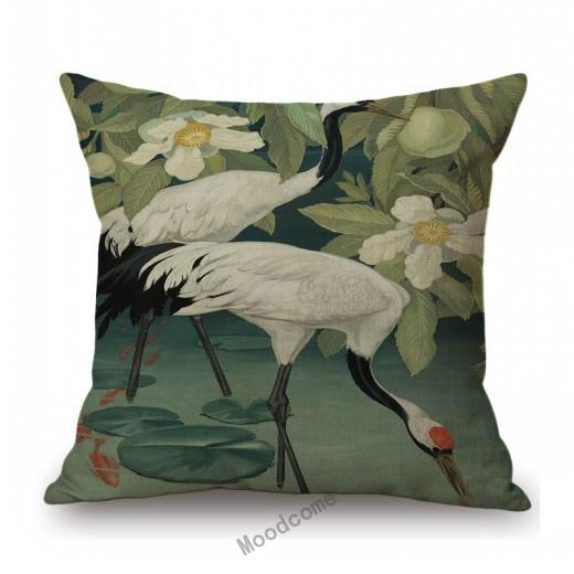 Flower Birds Peacock Floral Oil Painting Parrot Home Decoration Cotton Linen Sofa Throw Pillow Case Beautiful Cushion Cover Case