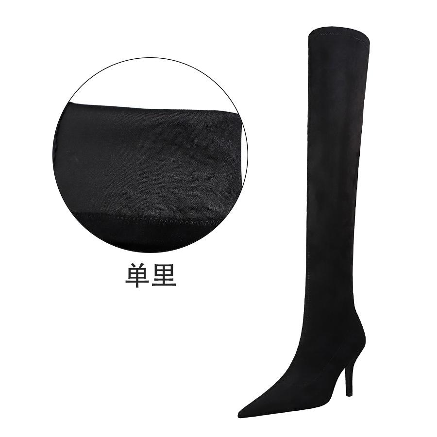 Pointed Toe Flock Sexy Over-the-Knee Boots Black Plush Warm Winter Boots 9.5cm Thin Heels Fashion Women Shoes Plus Size 39 40