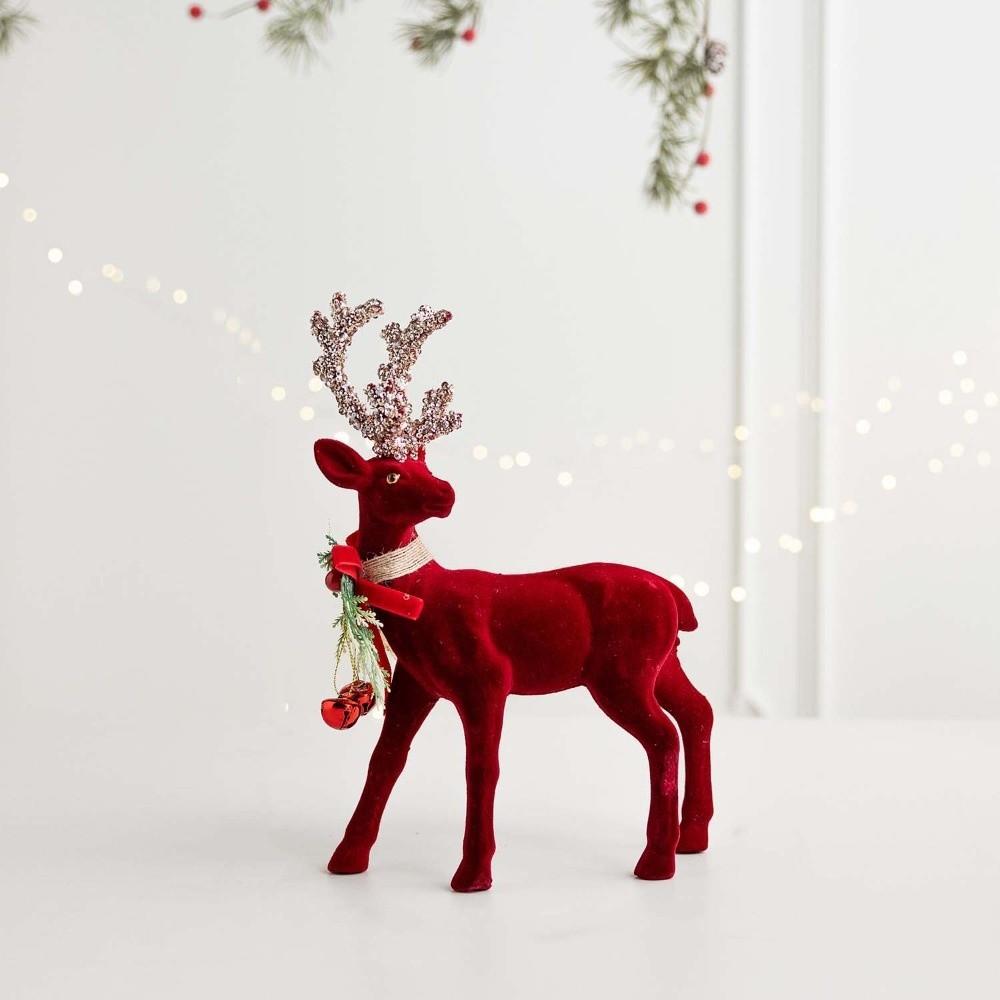 Beflockte Textur Weihnachts-Elchfigur Glänzendes Geweih Glitzer-Schleife Hirsch Schreibtisch