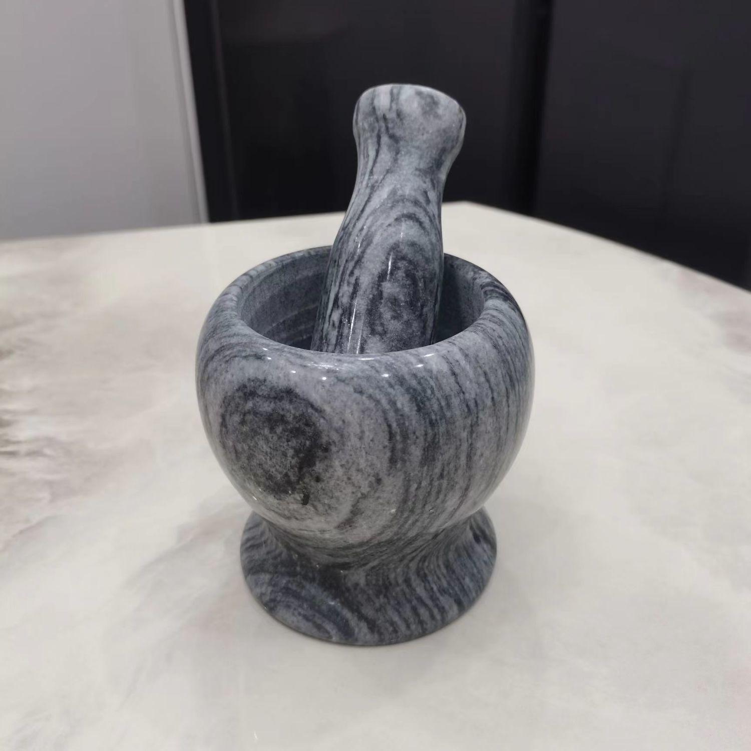 Household Light Luxury Natural Marble Garlic Pounder Creative Manual Grinder Pepper Powder Mash Jar Kitchen Bar Utensils