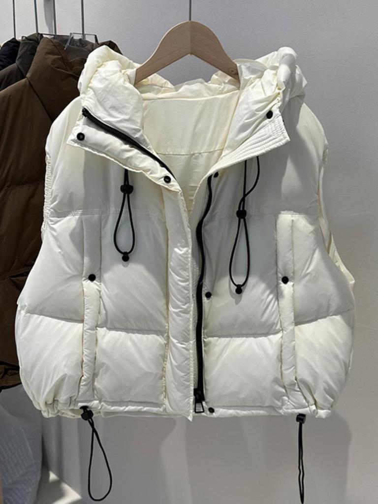 2024 Autumn/Winter Korean-Style Women's Hooded White Duck Down Casual Vest