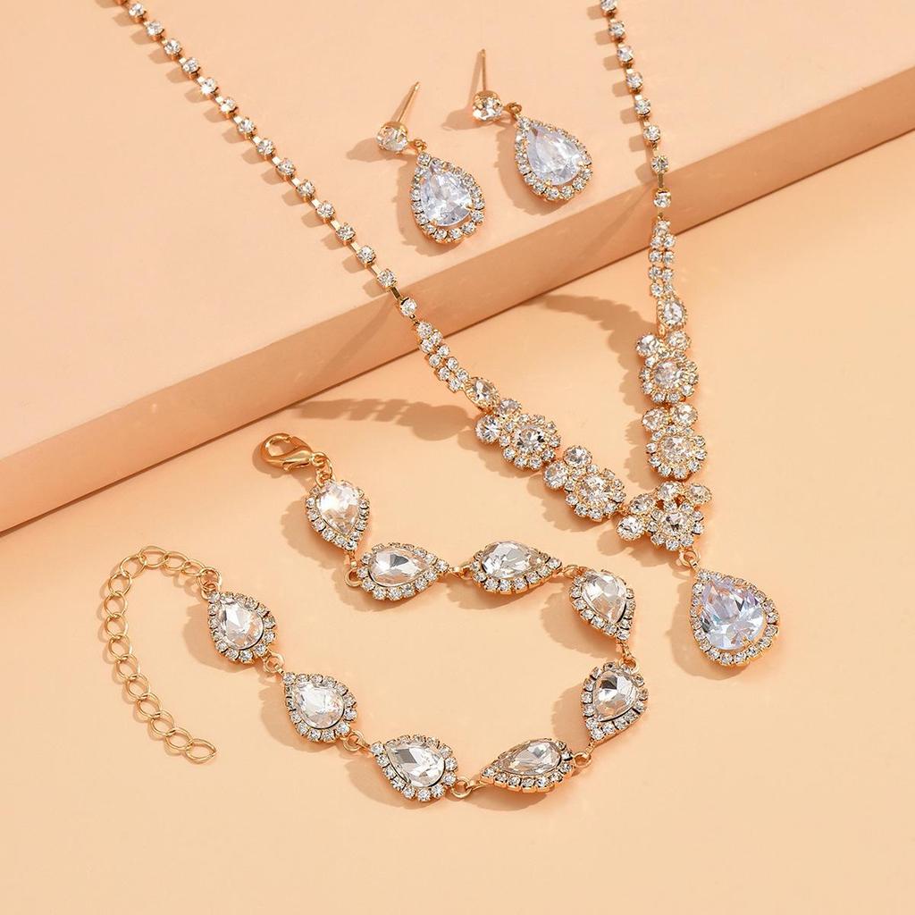 Bridal Angel Tears Rhinestone Zircon Necklace & Earrings Set