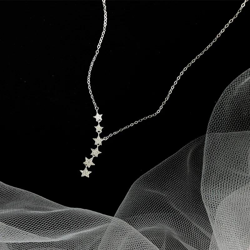 Elegant 925 Sterling Silver Shiny Zircon Star Choker Silver Simple Gift For Girls Necklace Women Party Female Fine Jewelry
