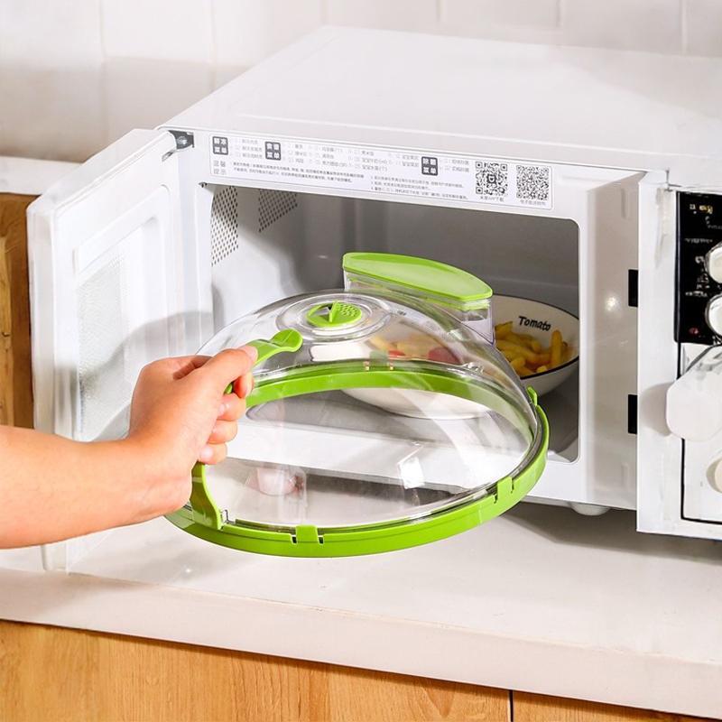 Neue Mikrowellen-Abdeckung für Lebensmittel, transparente Mikrowellen-Spritzschutzabdeckung mit Wasserdampfer und Griff, 10-Zoll-Tellerabdeckungen, Küchenhelfer