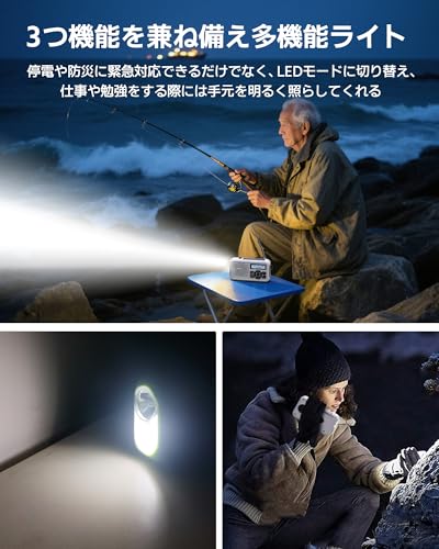 Auroraki Multi-Function Portable Emergency Radio, AM/FM/SW (FM Frequency 76MHz-108MHz), with SOS Alert, Hand Crank, Solar Charging, Clock, 3.5mm Earph